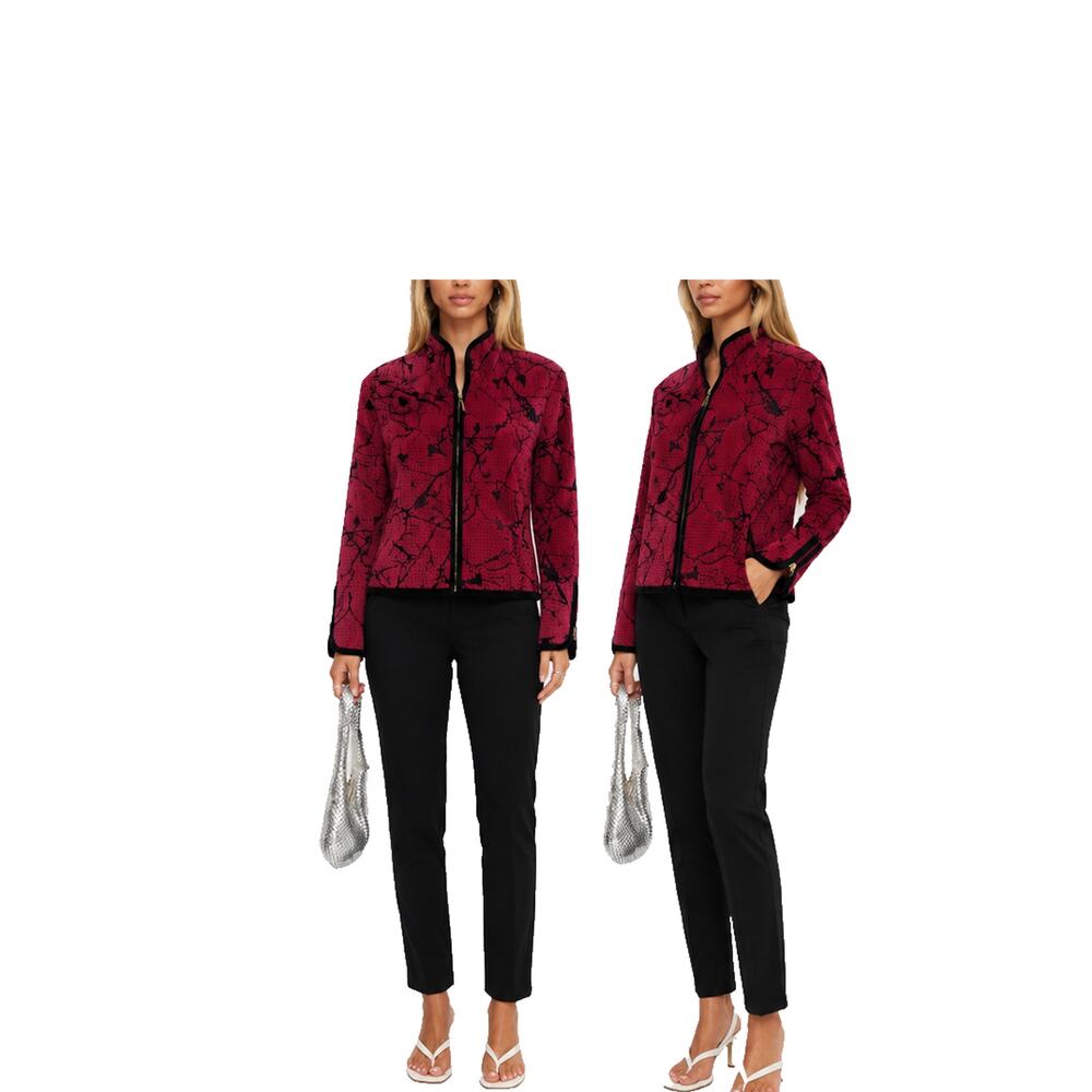 Patrick Christopher Top Womens XL Velvet Textured Berry Red Black Zip Close Vntg